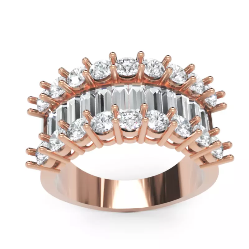 Luxury Wide Diamond Ring 3D Model Baguette and Round Cut Stones 3D print model_0