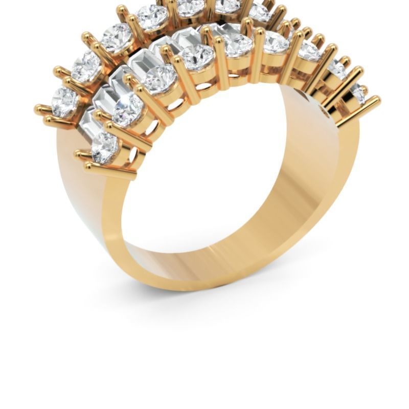 Luxury Wide Diamond Ring 3D Model Baguette and Round Cut Stones 3D print model_3