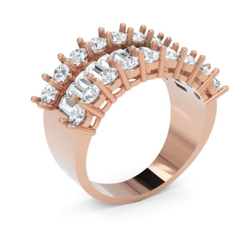 Luxury Wide Diamond Ring 3D Model Baguette and Round Cut Stones 3D print model_4