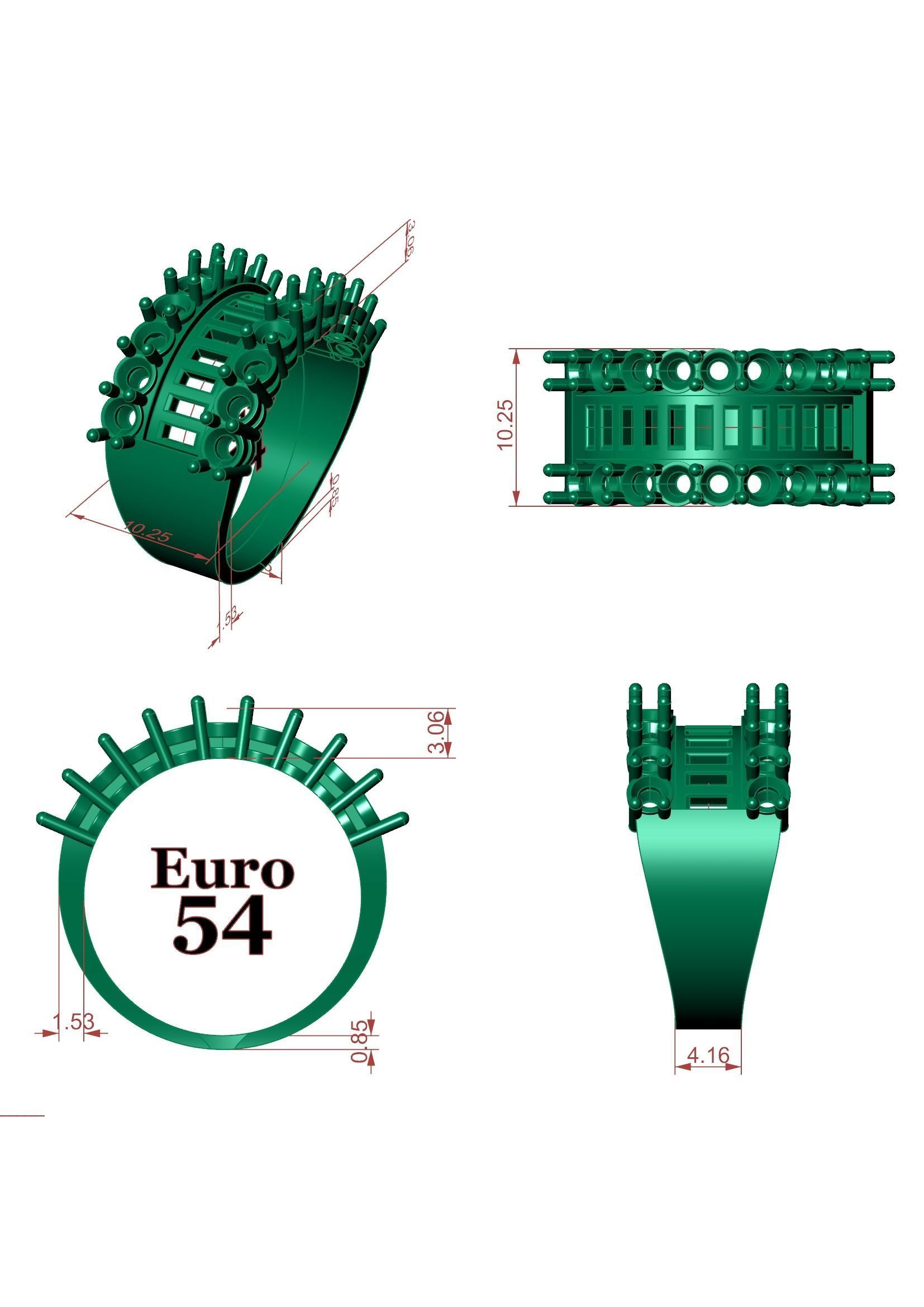 Luxury Wide Diamond Ring 3D Model Baguette and Round Cut Stones 3D print model_13