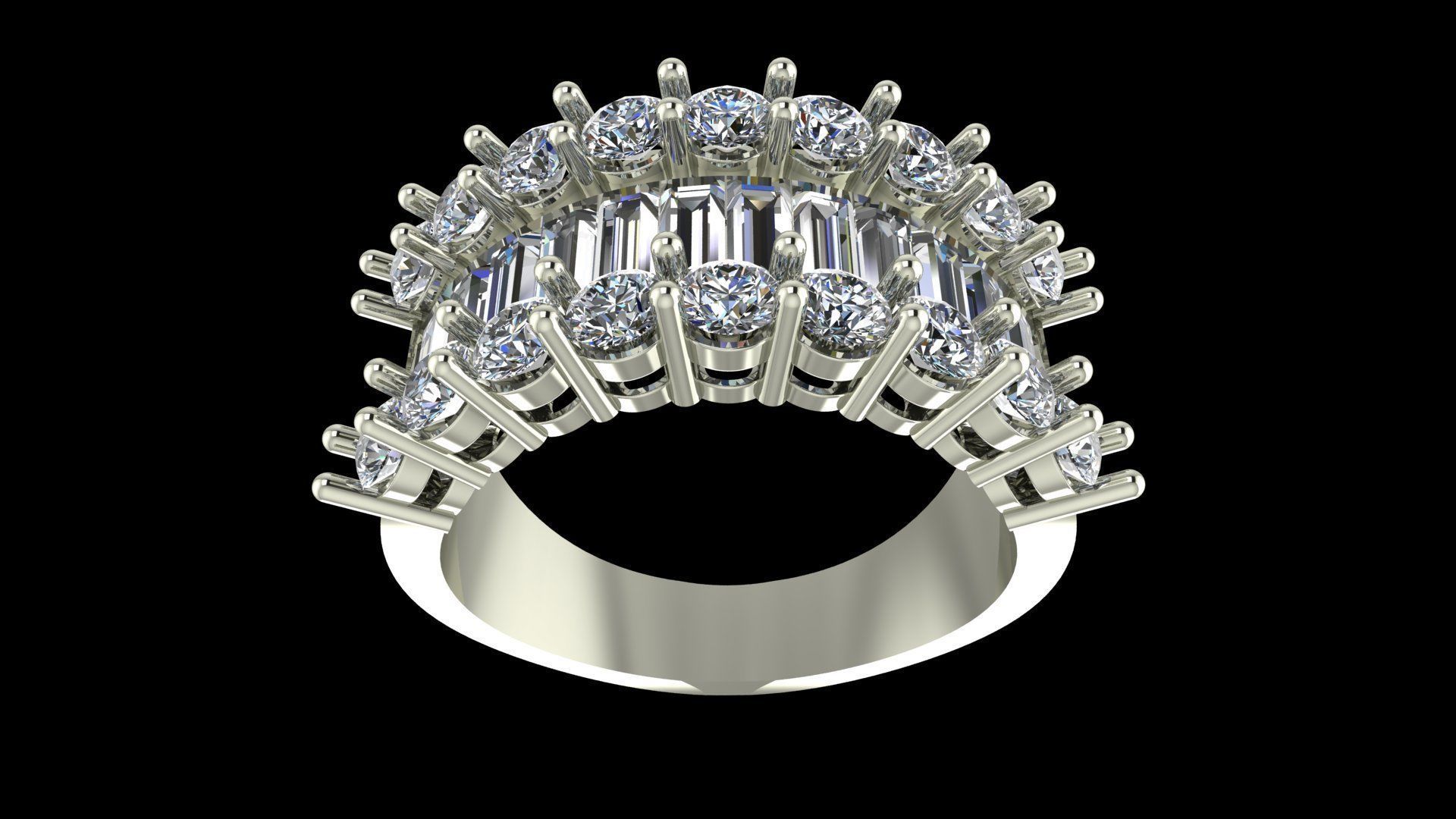 Luxury Wide Diamond Ring 3D Model Baguette and Round Cut Stones 3D print model_7