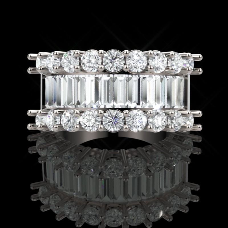Luxury Wide Diamond Ring 3D Model Baguette and Round Cut Stones 3D print model_5