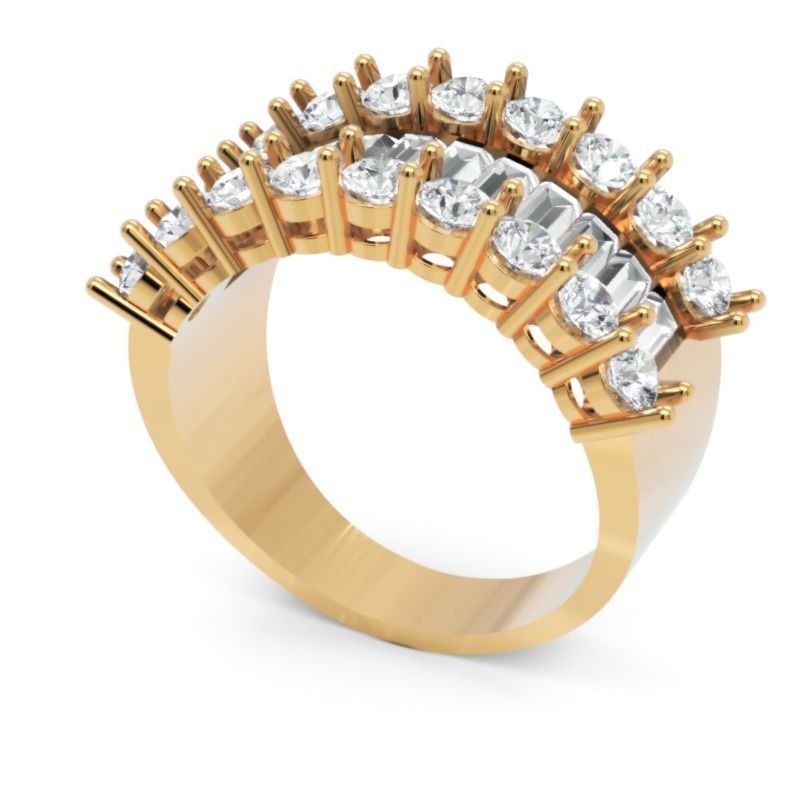 Luxury Wide Diamond Ring 3D Model Baguette and Round Cut Stones 3D print model_1