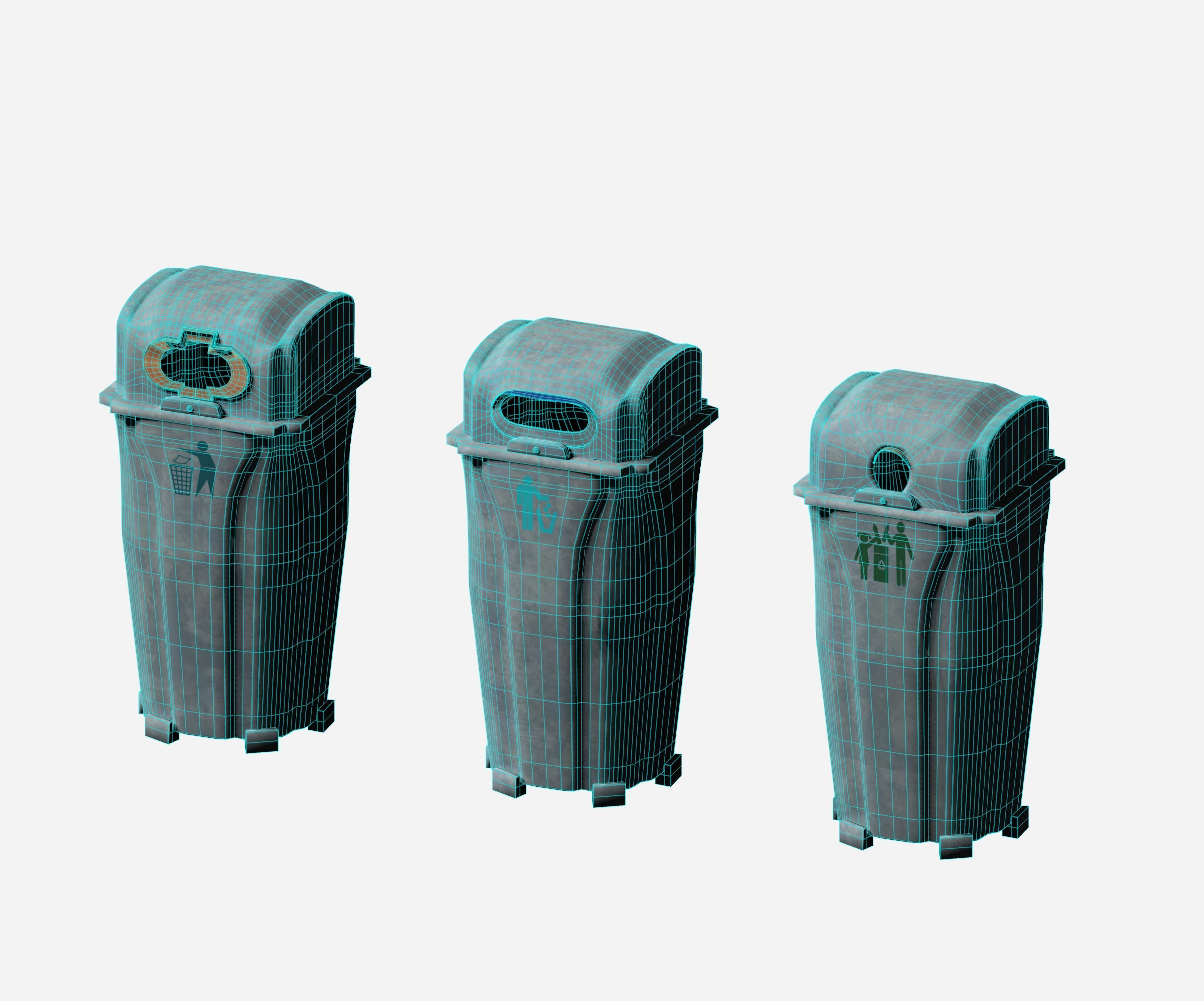 Outdoor plastic cage type circular recycling bin Low-poly 3D model_5