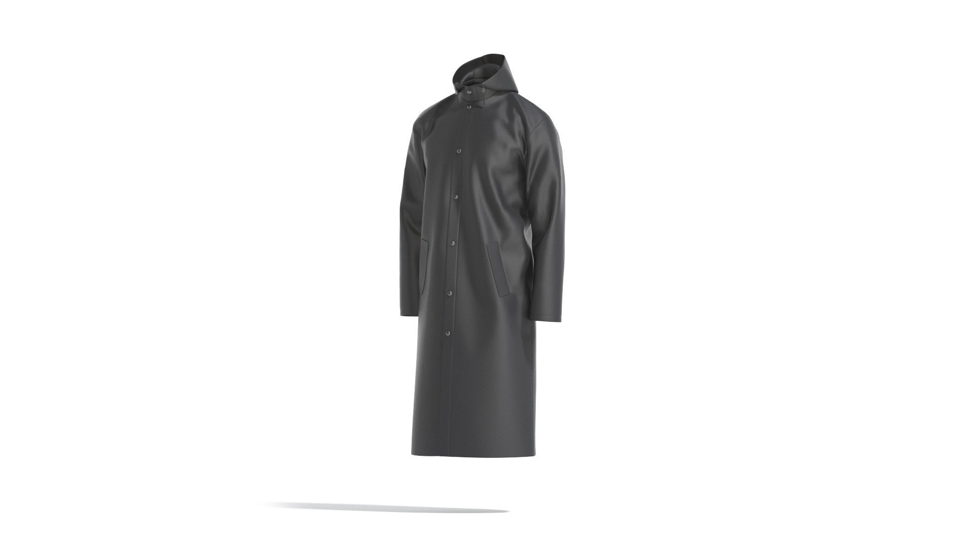 Black Rain Coat - waterproof raincoat jacket Low-poly 3D model_3