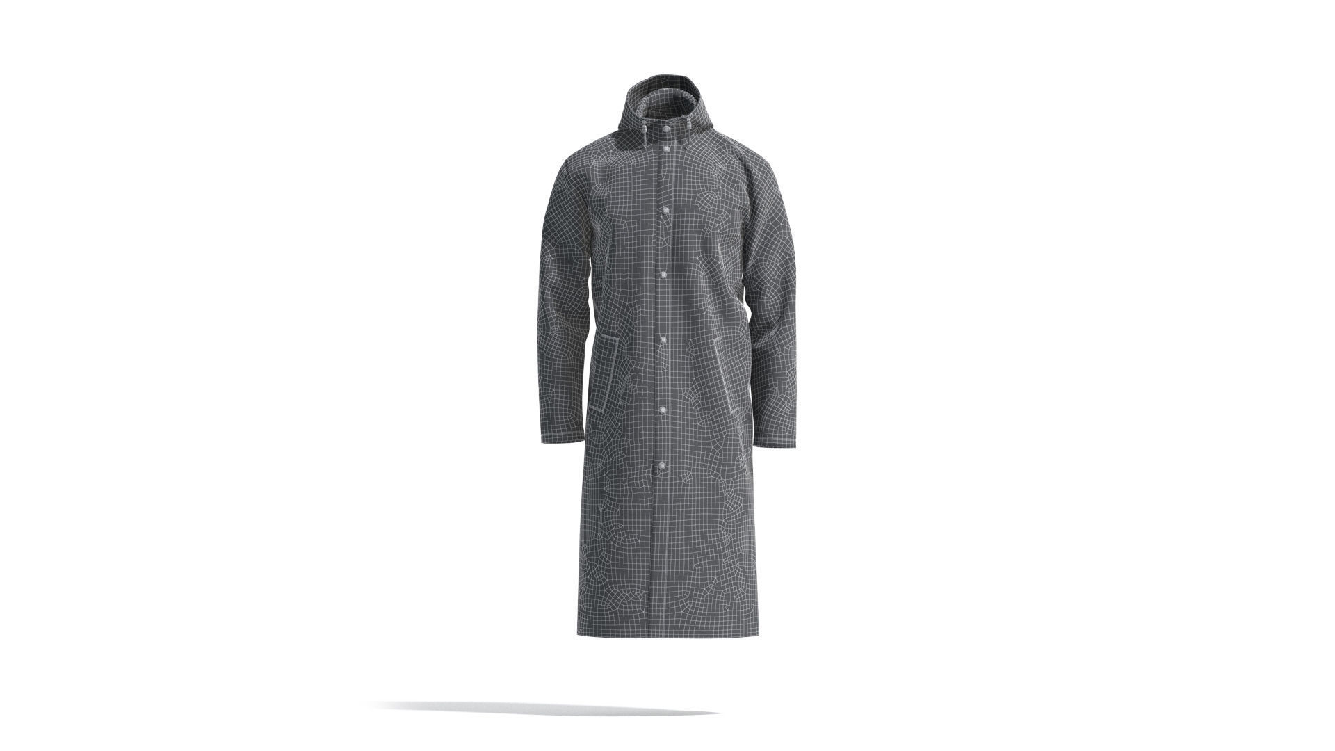 Black Rain Coat - waterproof raincoat jacket Low-poly 3D model_6