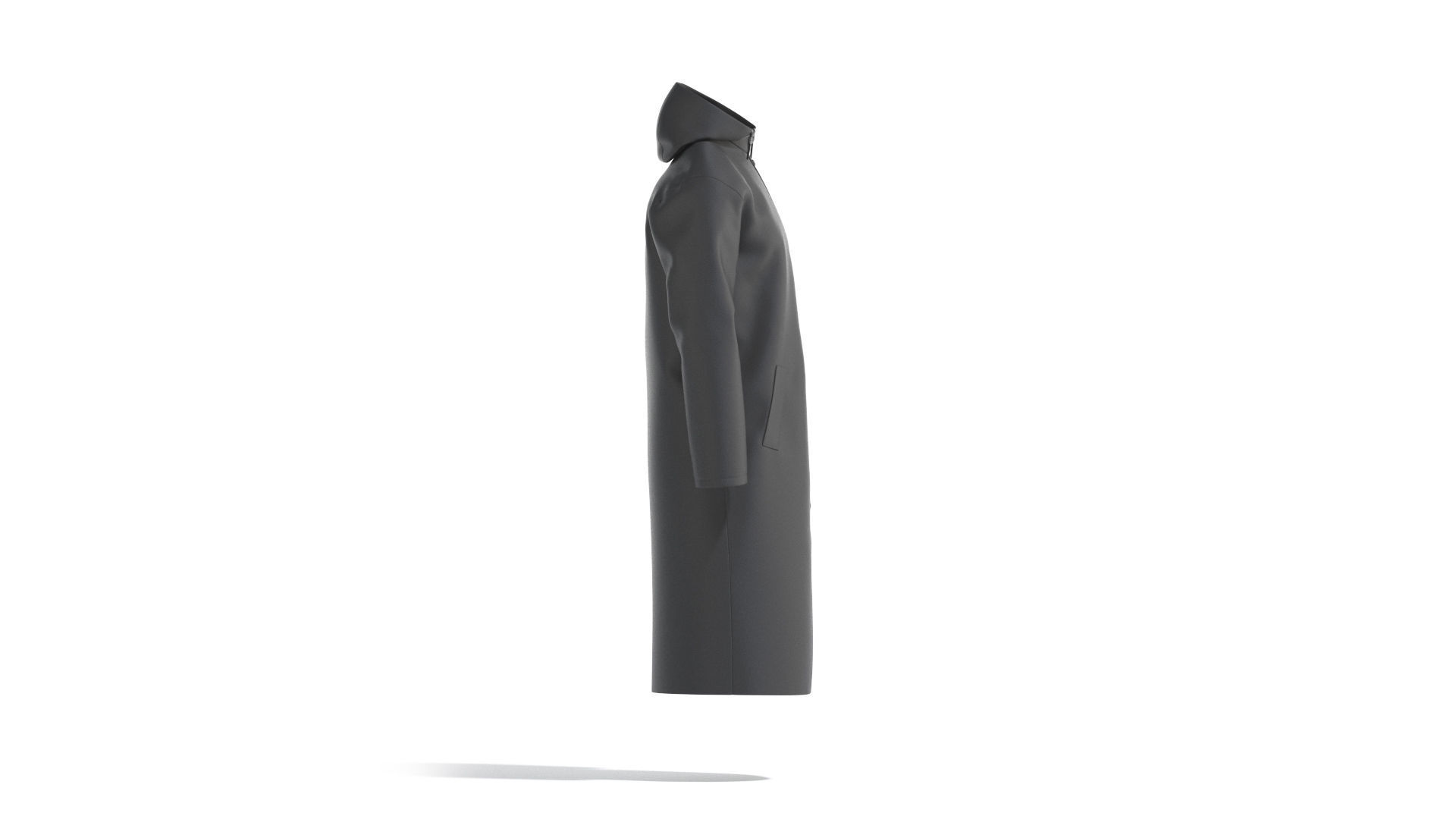 Black Rain Coat - waterproof raincoat jacket Low-poly 3D model_4