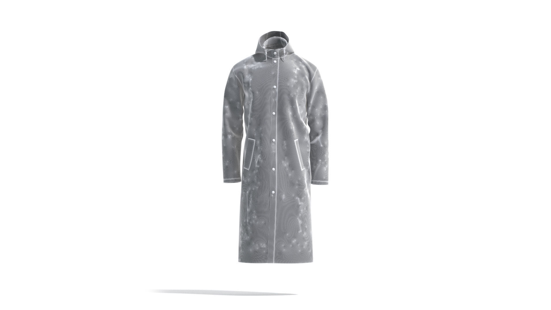 Black Rain Coat - waterproof raincoat jacket Low-poly 3D model_8