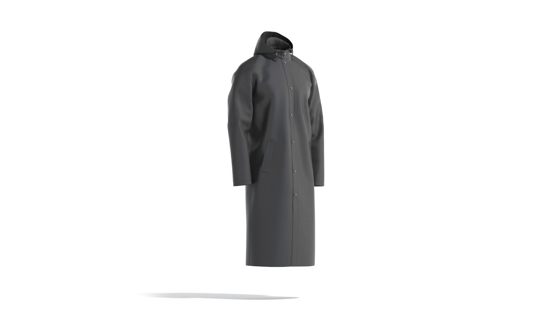 Black Rain Coat - waterproof raincoat jacket Low-poly 3D model_2