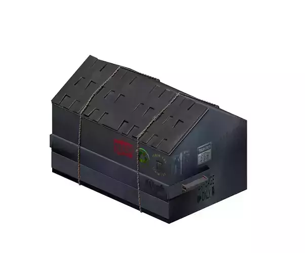 Blue outdoor street garbage container with chains