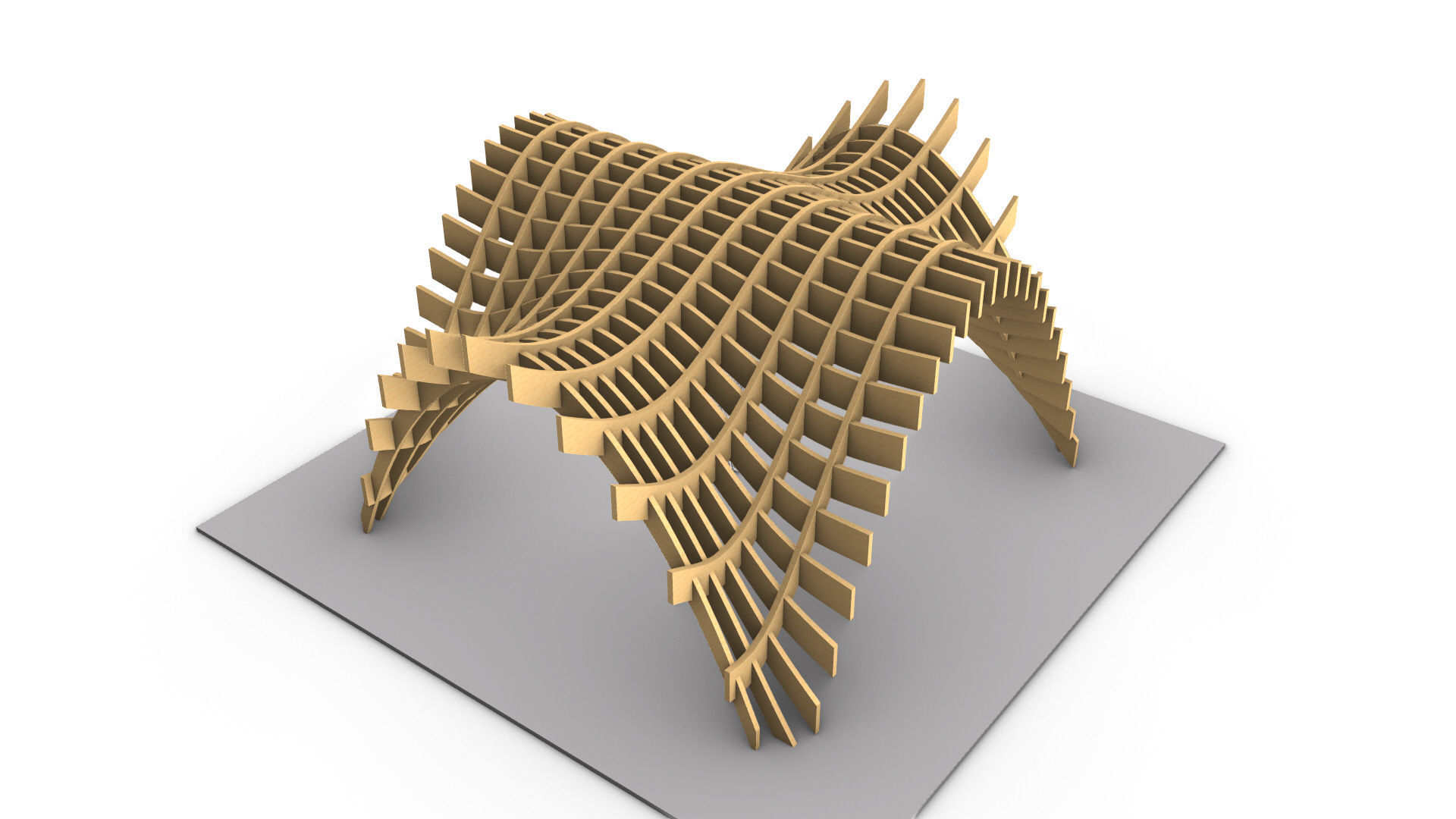 Wavy Pergola Waffle Structure 3D model_9