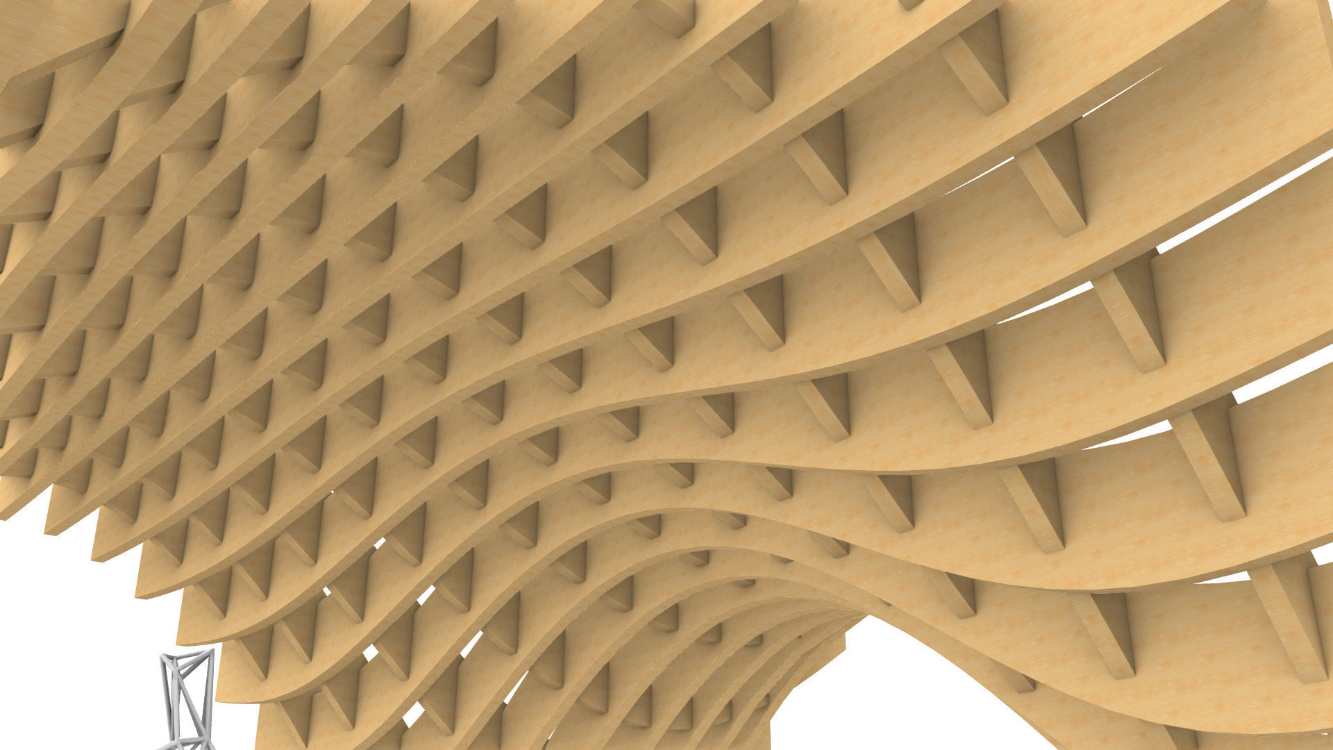Wavy Pergola Waffle Structure 3D model_15