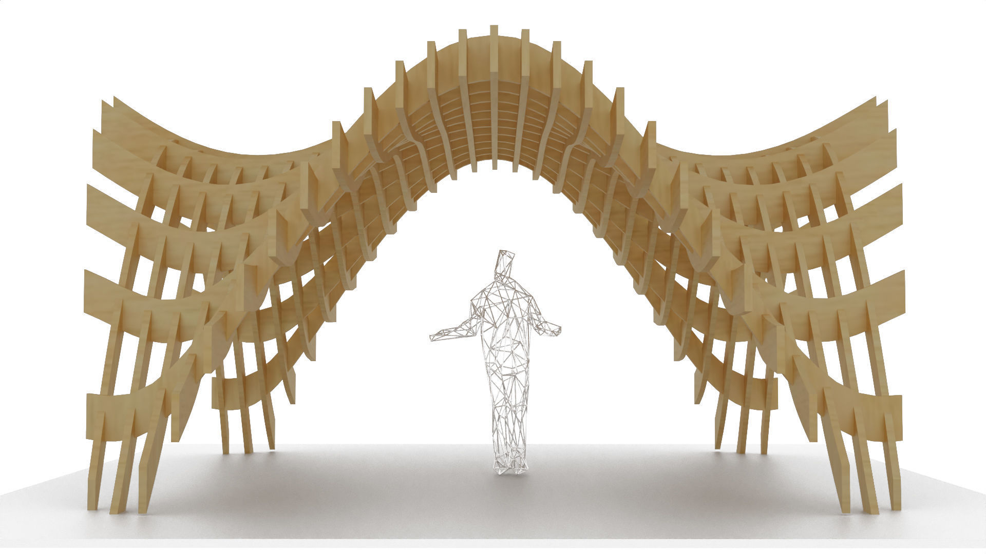 Wavy Pergola Waffle Structure 3D model_6