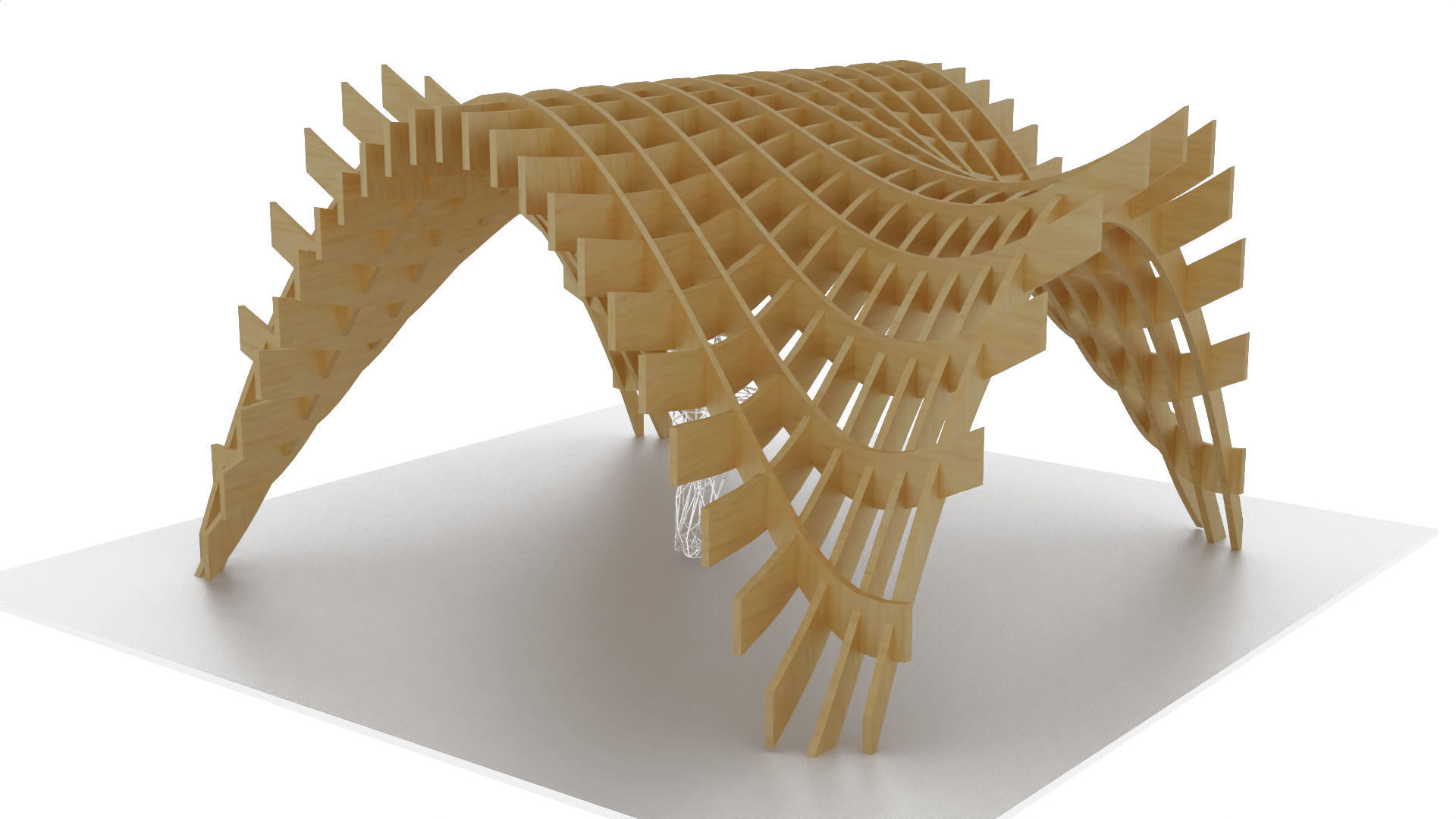 Wavy Pergola Waffle Structure 3D model_3