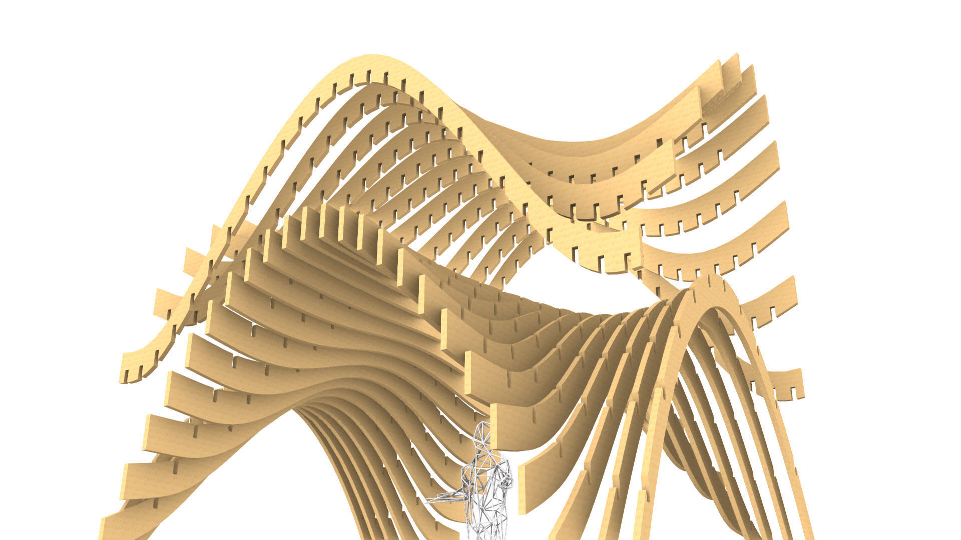 Wavy Pergola Waffle Structure 3D model_24