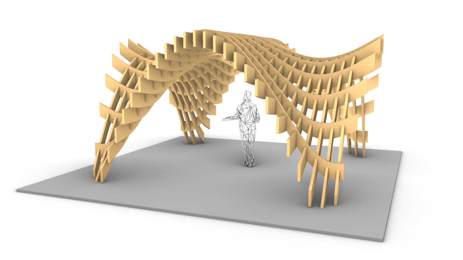 Wavy Pergola Waffle Structure 3D model_8