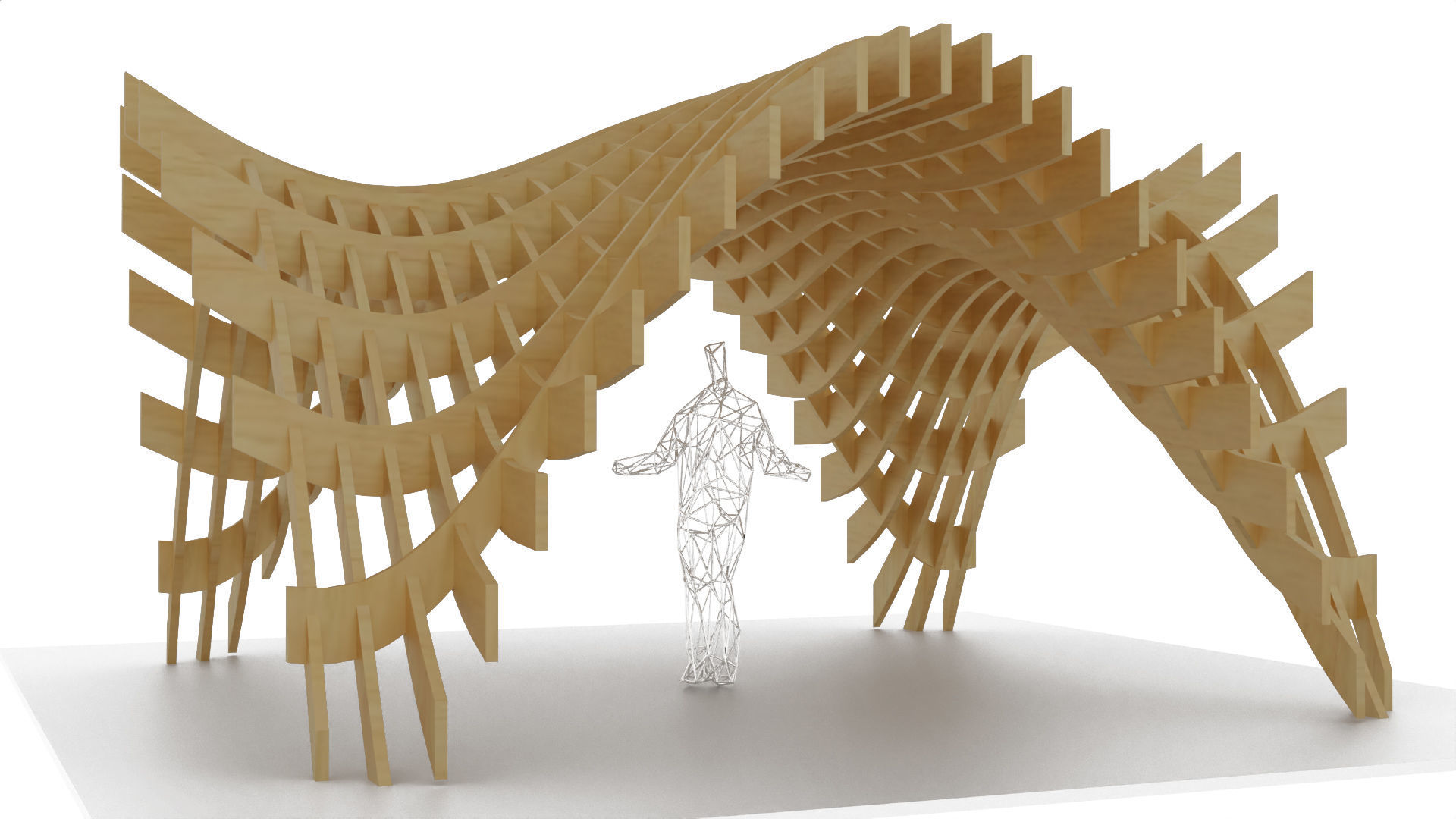 Wavy Pergola Waffle Structure 3D model_4
