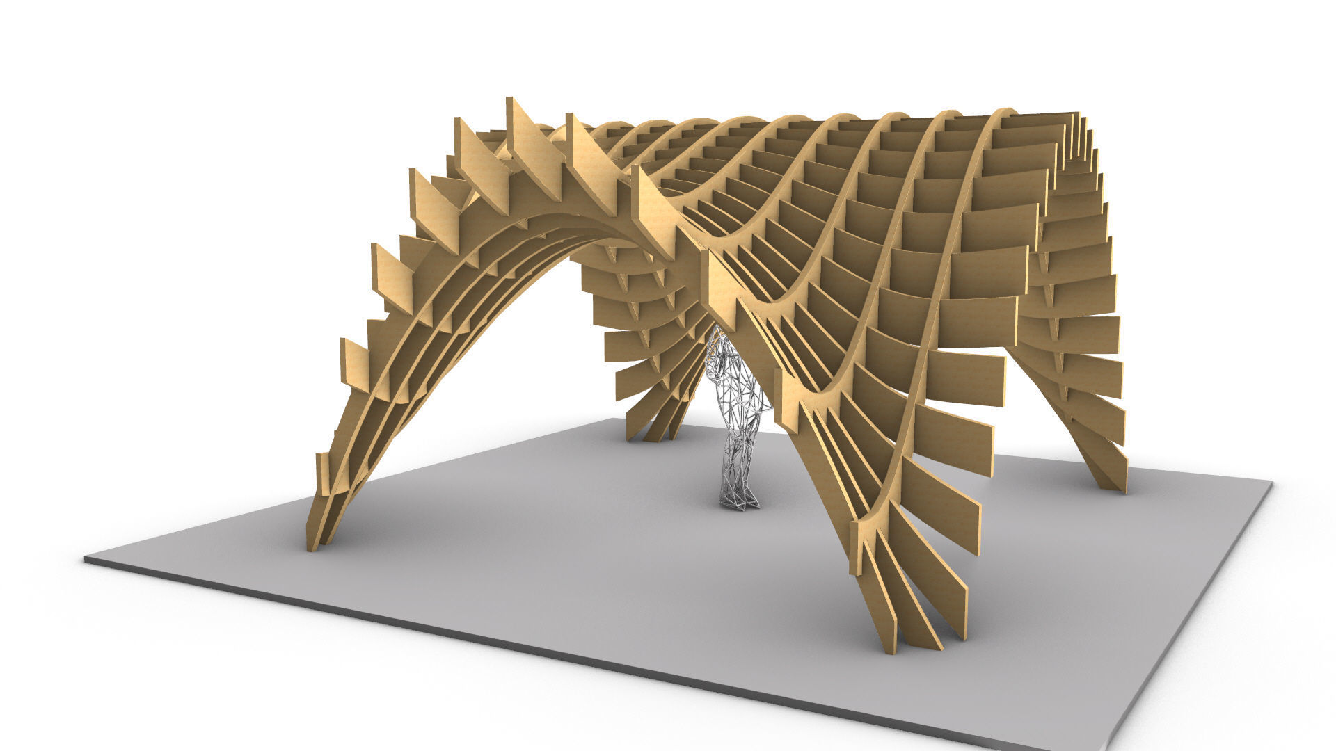 Wavy Pergola Waffle Structure 3D model_10