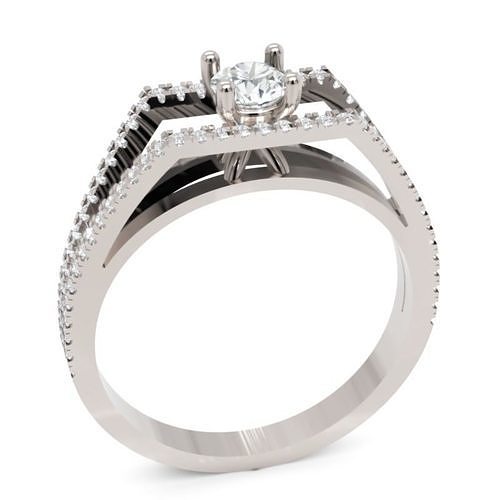 Classic Round Diamond Ring with Split Shank 0 53 Ct Total 3D print model