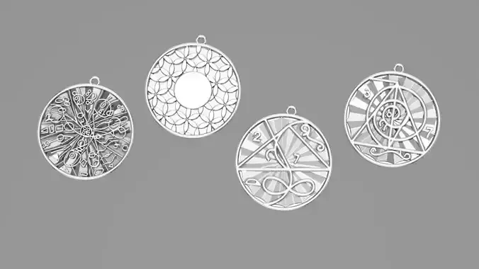 4 Silver Pendant with simple geometry patterns