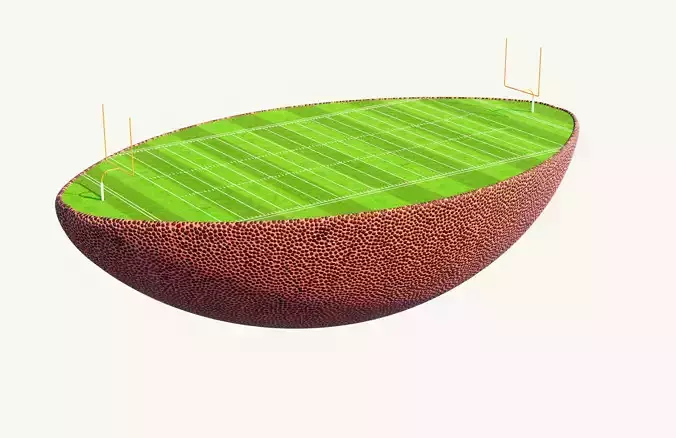 American Football Half Ball And Football Field