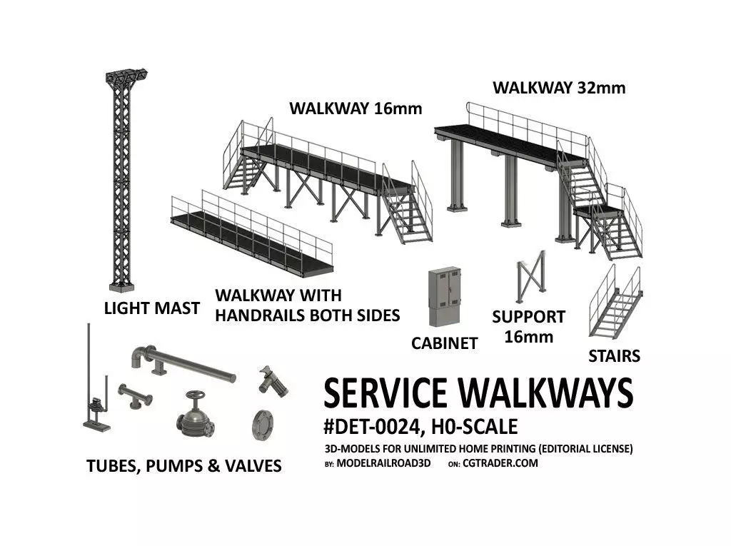 DET-0024 Service walkways steel H0-scale 26 items 3D print model_0