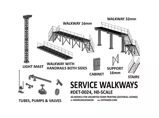 DET-0024 Service walkways steel H0-scale 26 items 3D print model