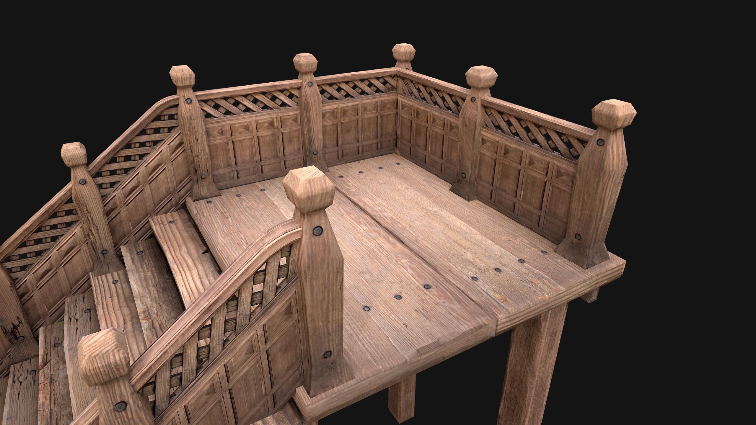 Wooden Stairs Medieval Low-poly 3D model_17