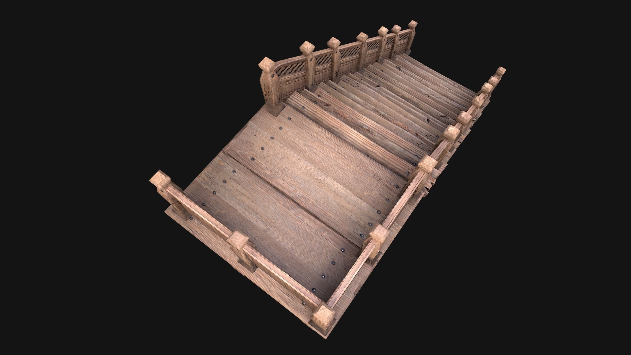 Wooden Stairs Medieval Low-poly 3D model_7
