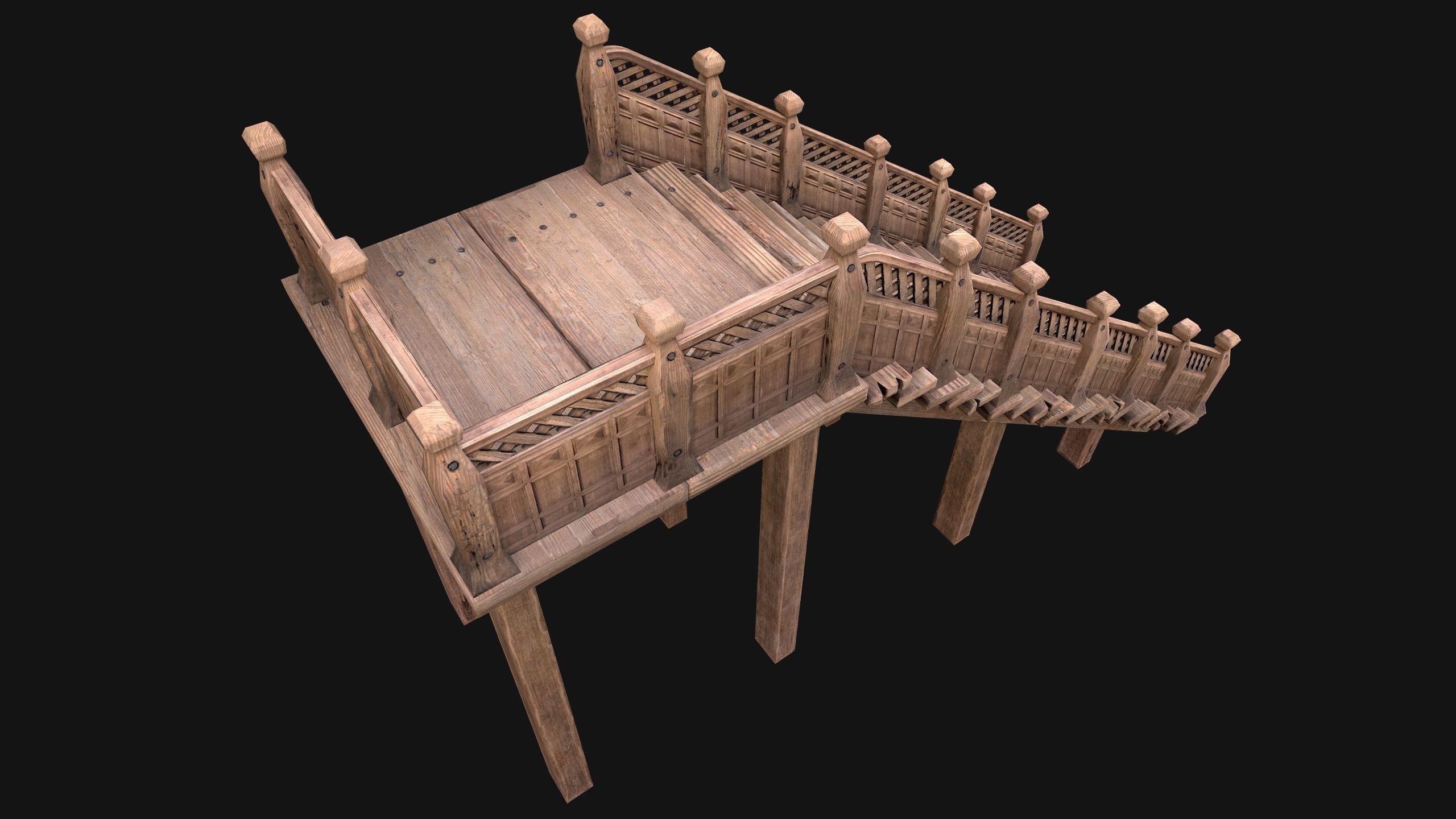 Wooden Stairs Medieval Low-poly 3D model_6