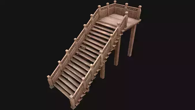 Wooden Stairs Medieval  Low-poly 3D model