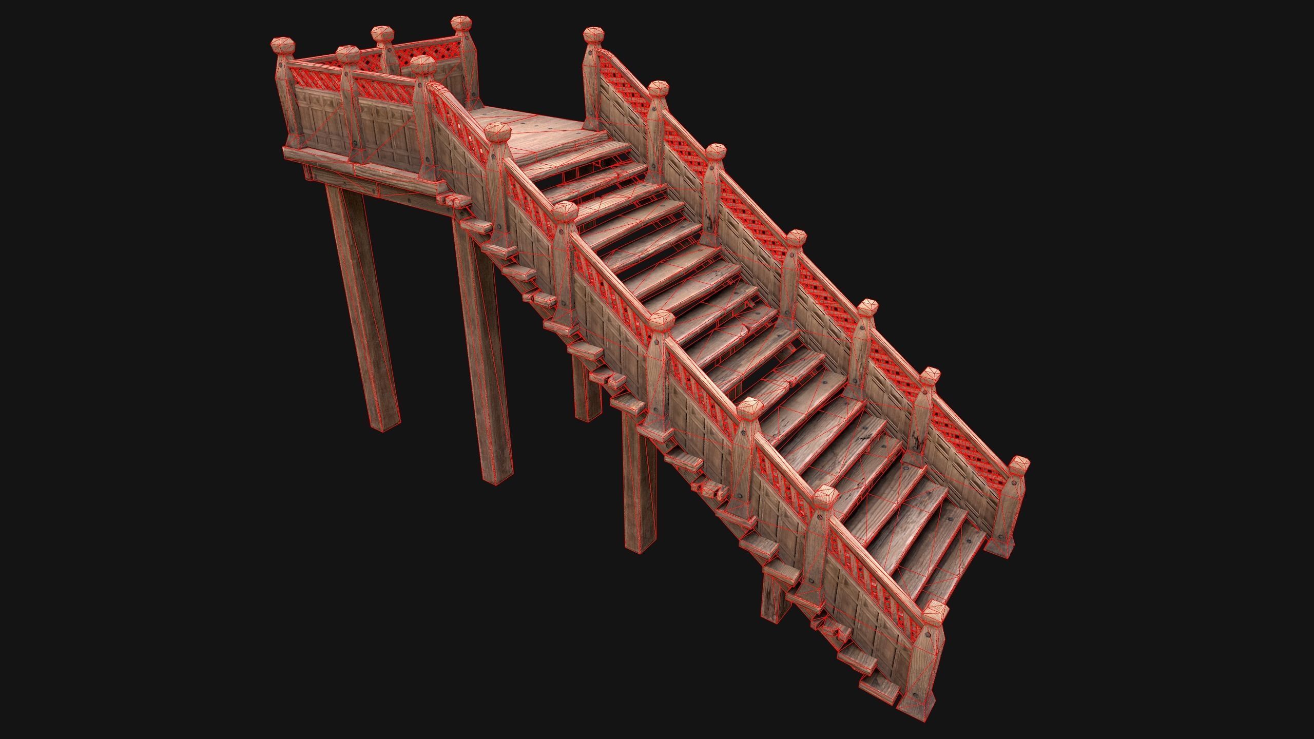 Wooden Stairs Medieval Low-poly 3D model_19
