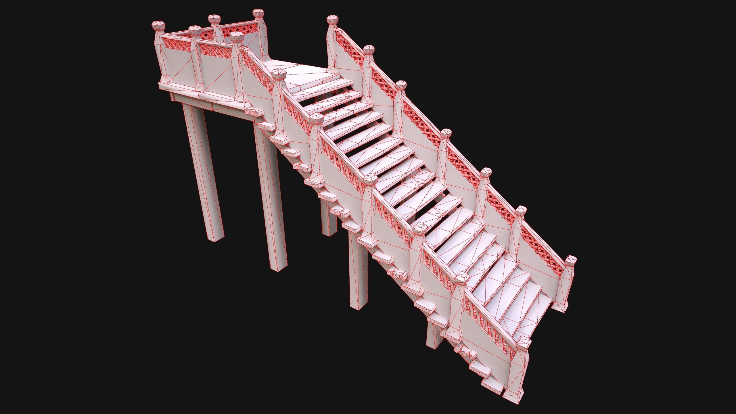 Wooden Stairs Medieval Low-poly 3D model_20
