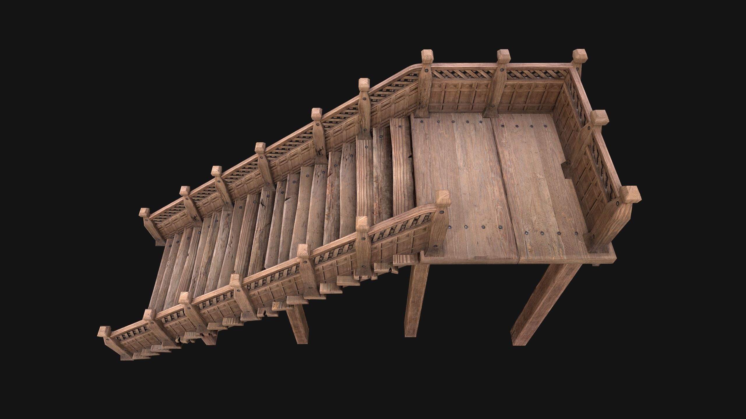 Wooden Stairs Medieval Low-poly 3D model_10