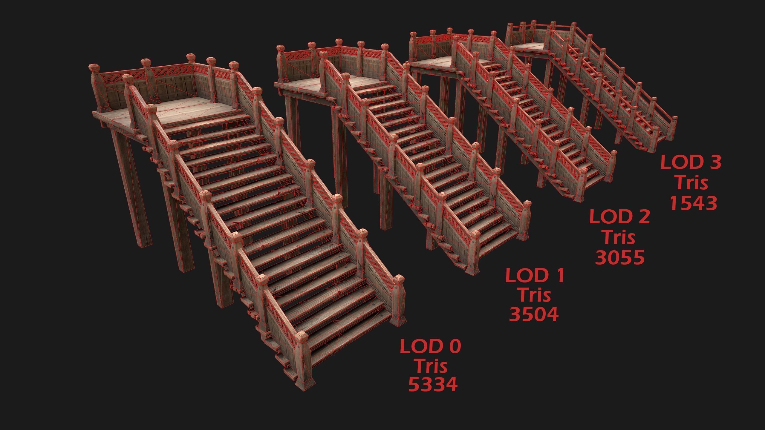 Wooden Stairs Medieval Low-poly 3D model_2