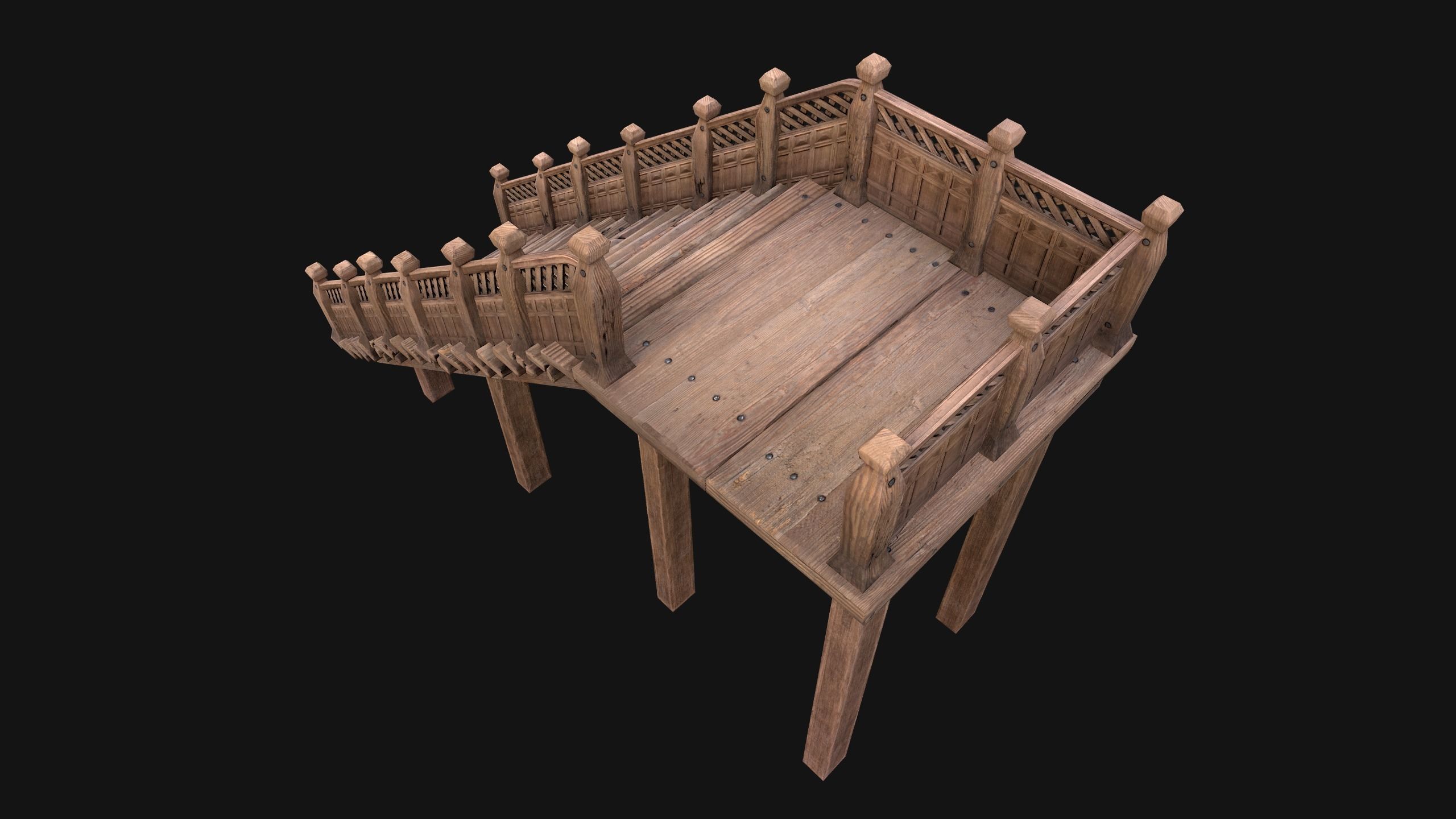 Wooden Stairs Medieval Low-poly 3D model_9