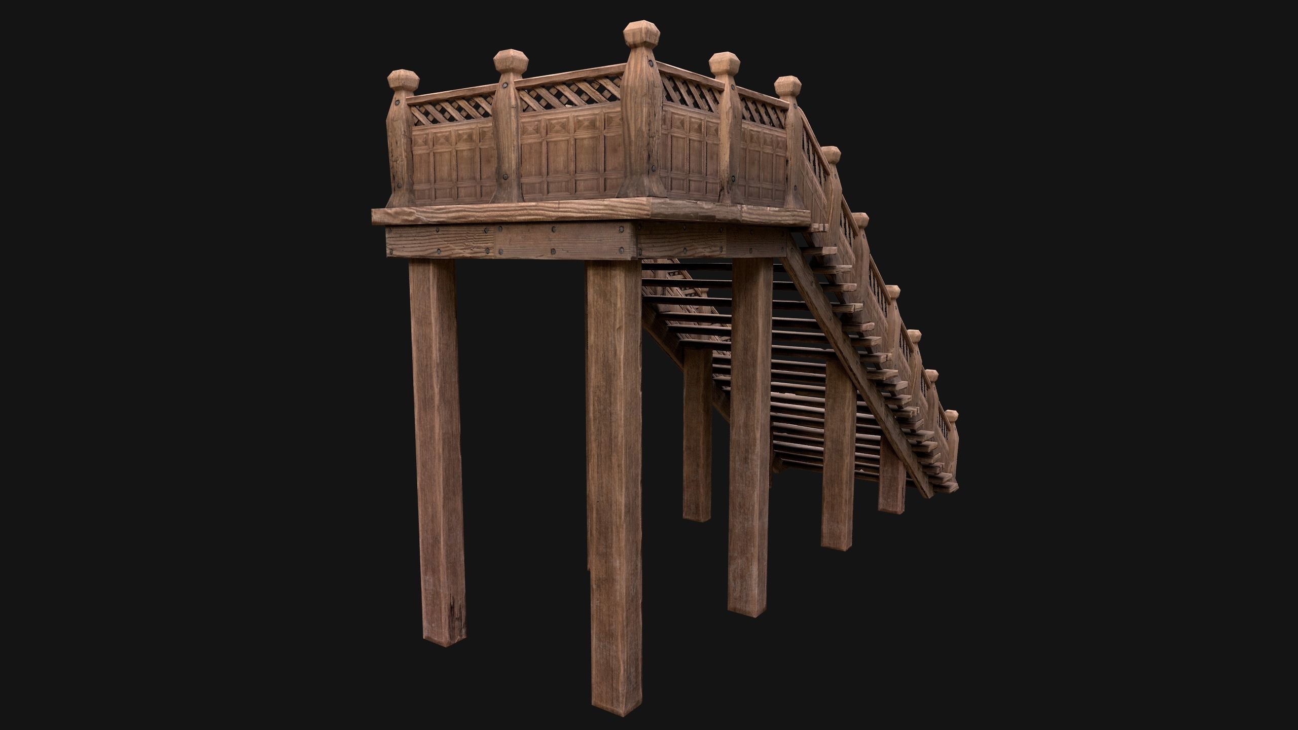 Wooden Stairs Medieval Low-poly 3D model_8