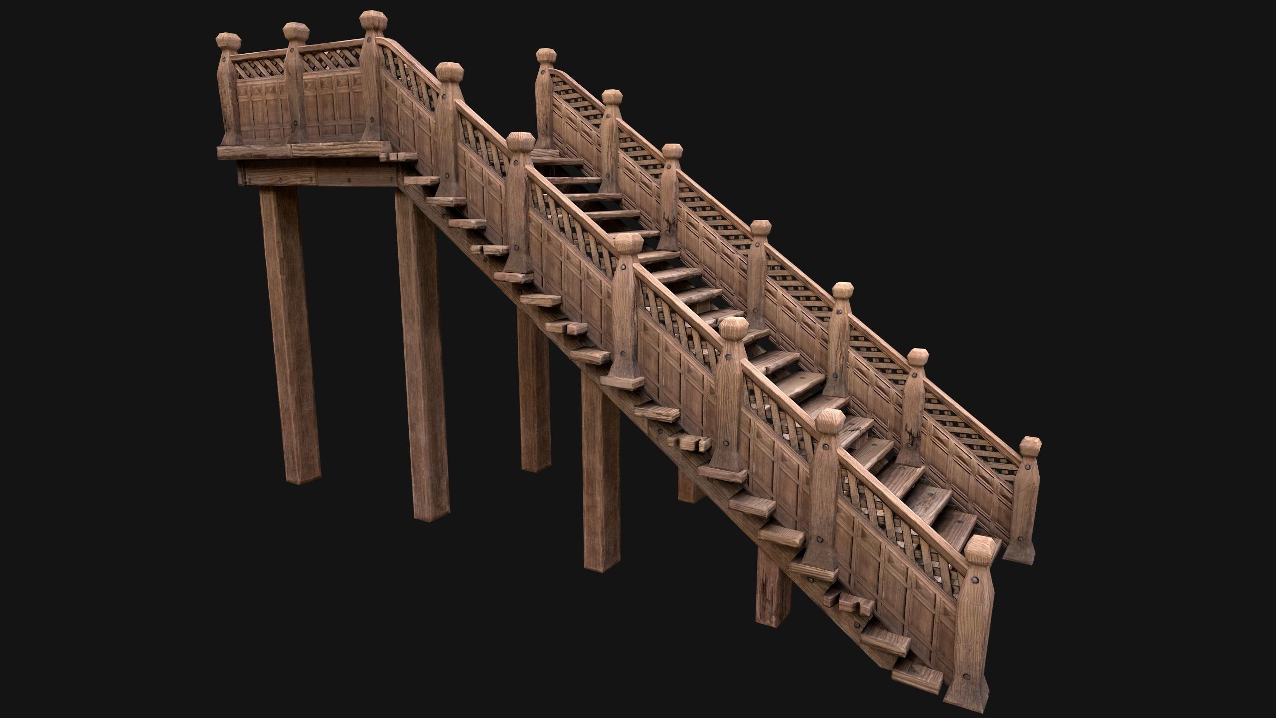 Wooden Stairs Medieval Low-poly 3D model_18