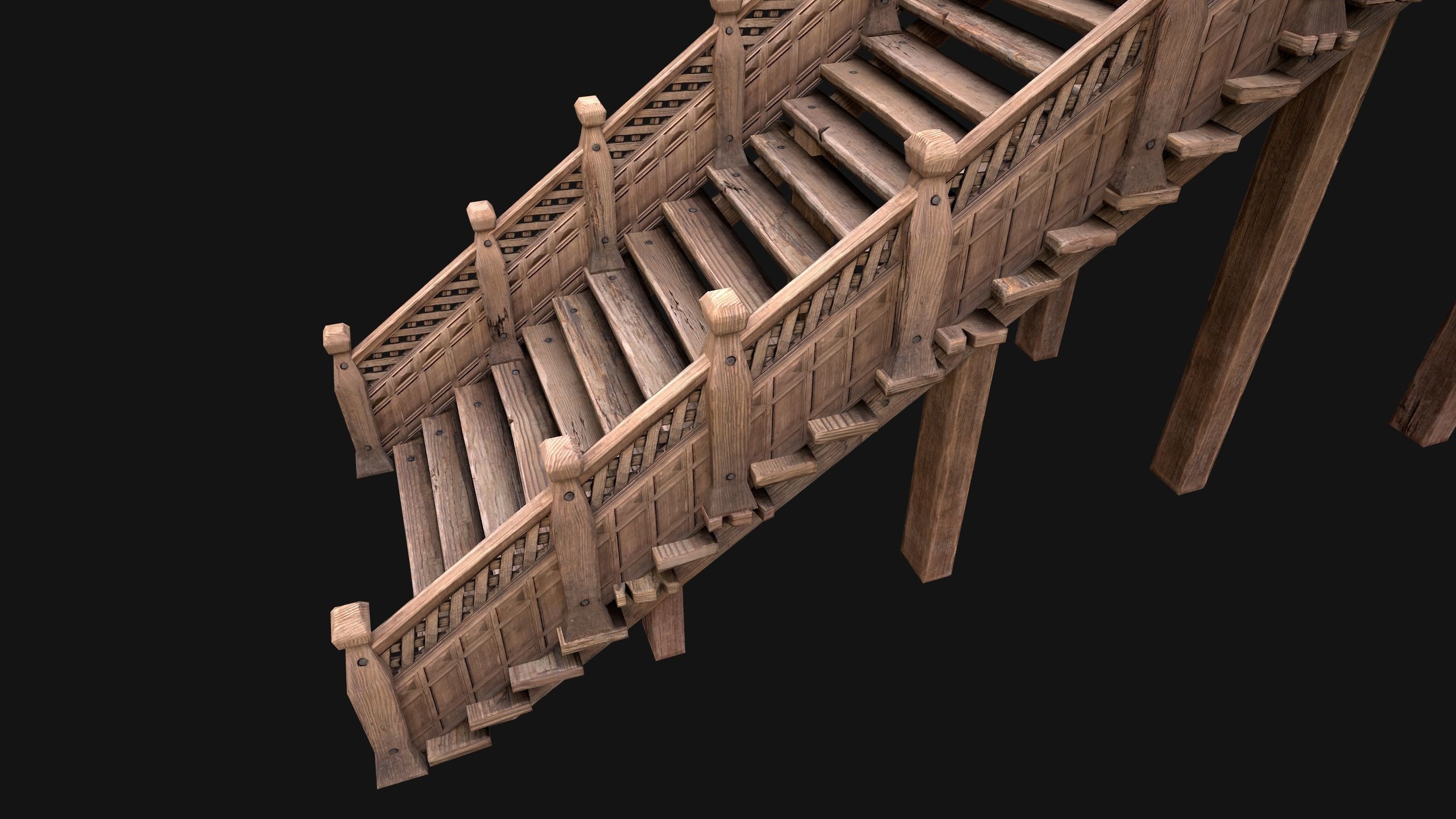Wooden Stairs Medieval Low-poly 3D model_15