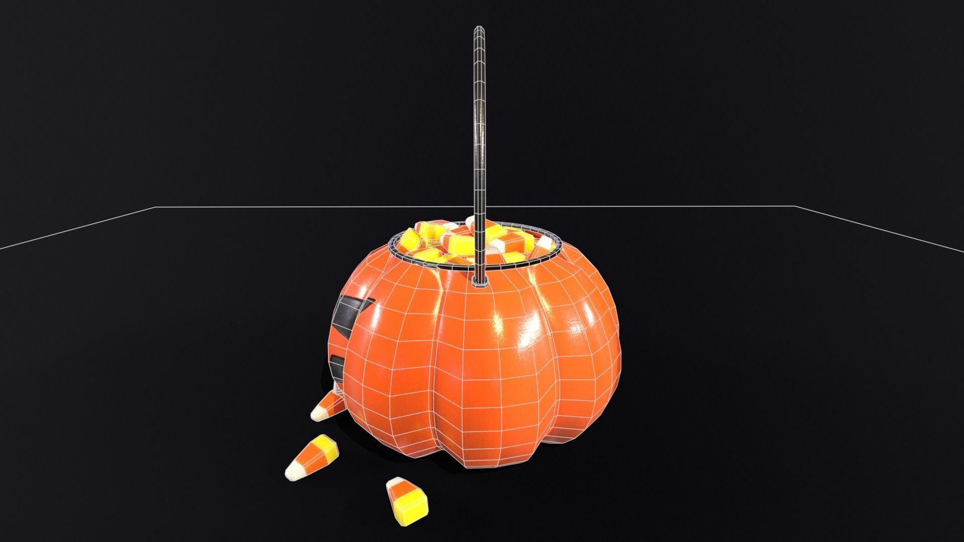 Halloween Plastic Pumpkin Candy Pail Low-poly 3D model_11