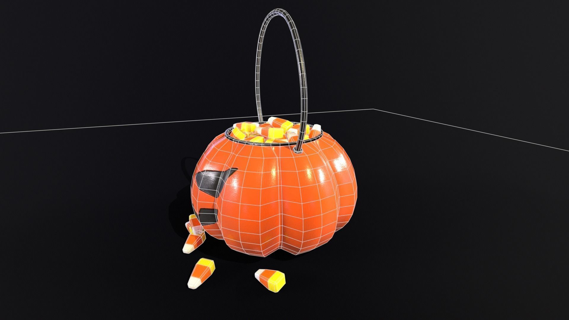 Halloween Plastic Pumpkin Candy Pail Low-poly 3D model_9