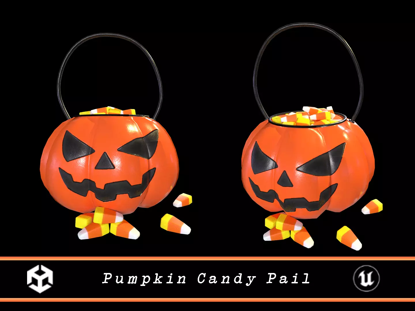 Halloween Plastic Pumpkin Candy Pail Low-poly 3D model_0