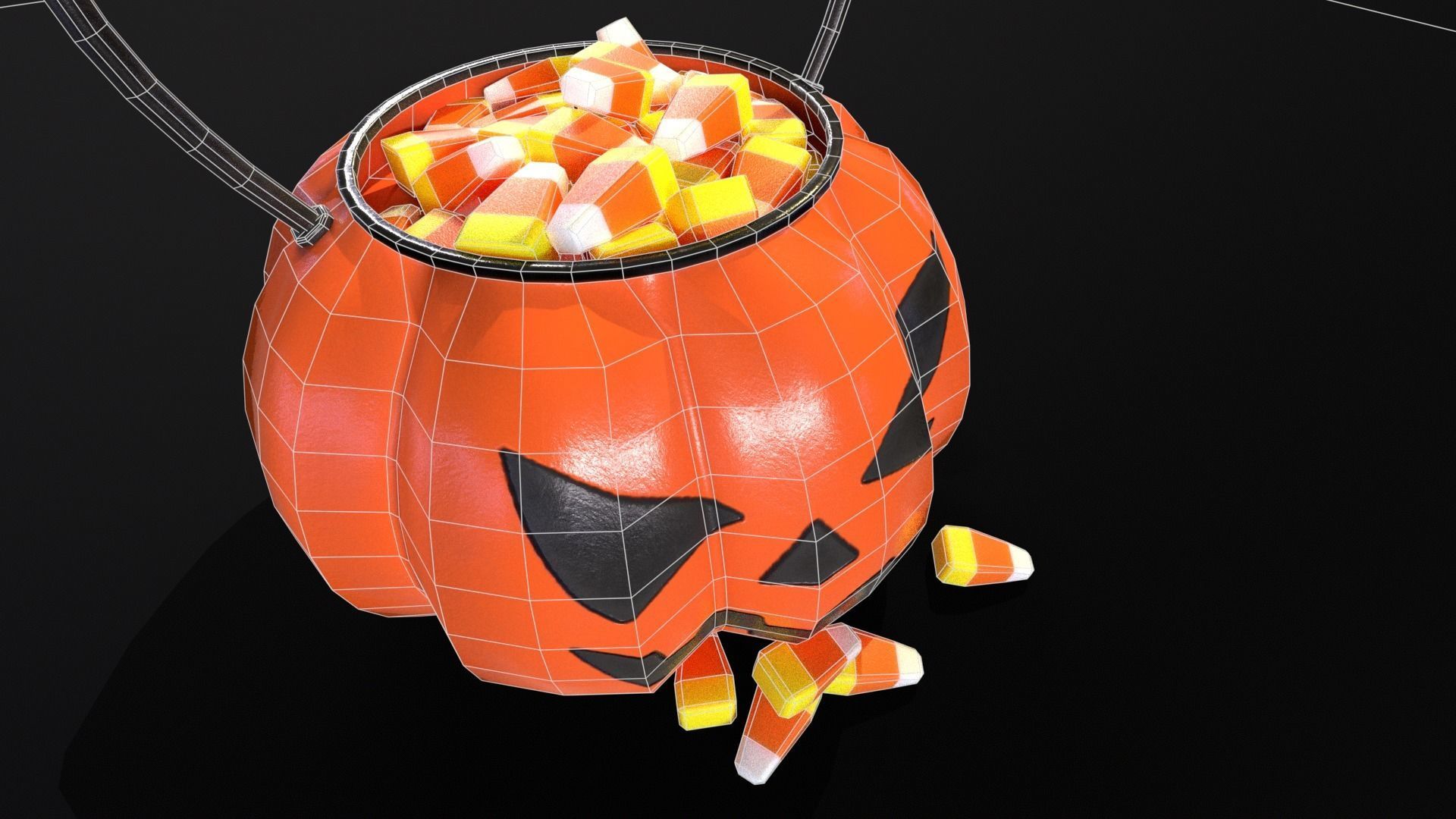 Halloween Plastic Pumpkin Candy Pail Low-poly 3D model_21