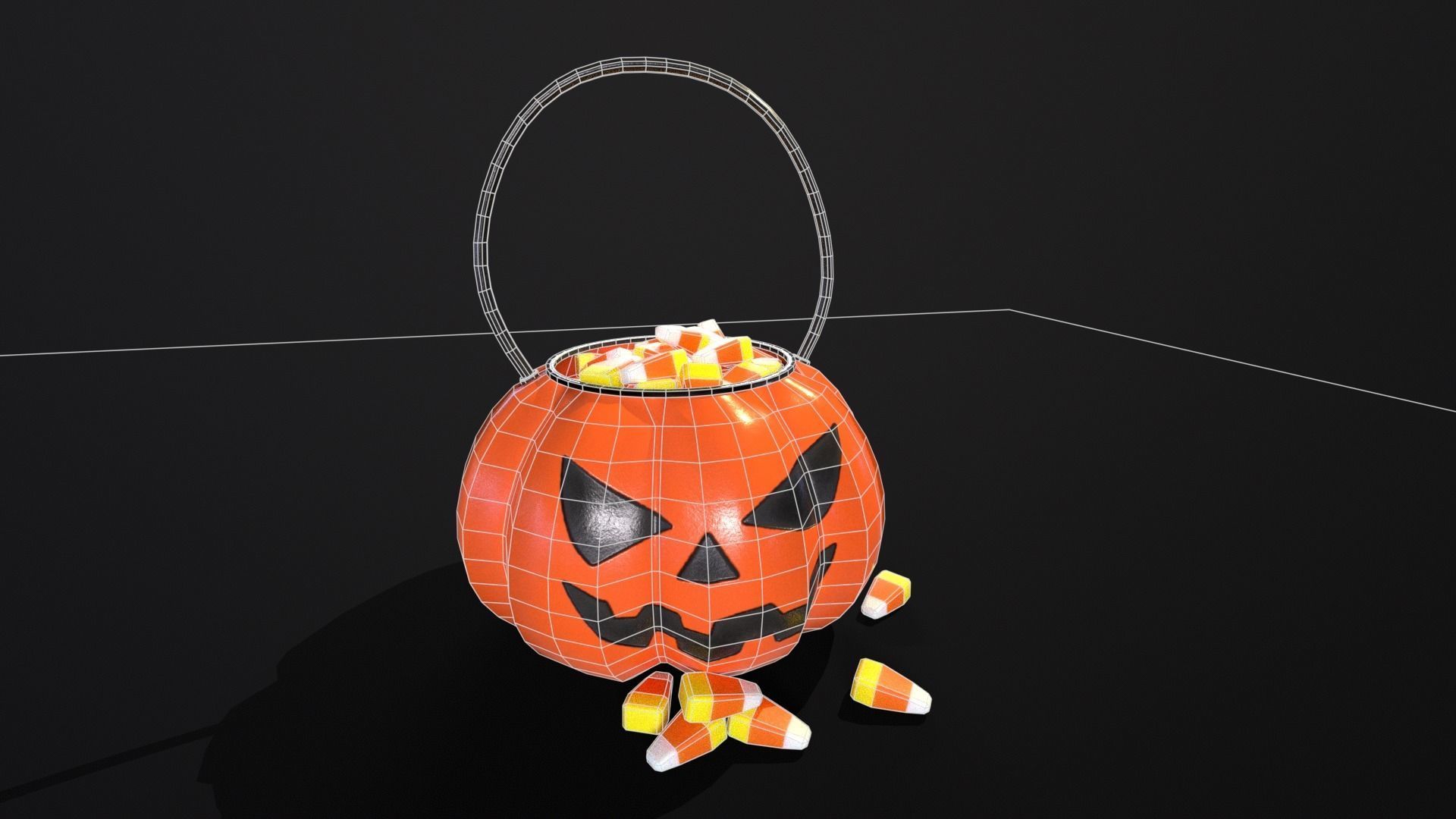 Halloween Plastic Pumpkin Candy Pail Low-poly 3D model_3