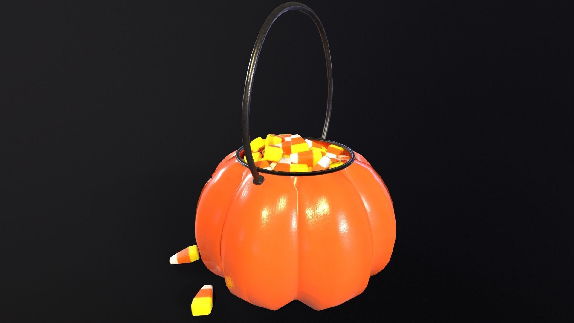 Halloween Plastic Pumpkin Candy Pail Low-poly 3D model_12