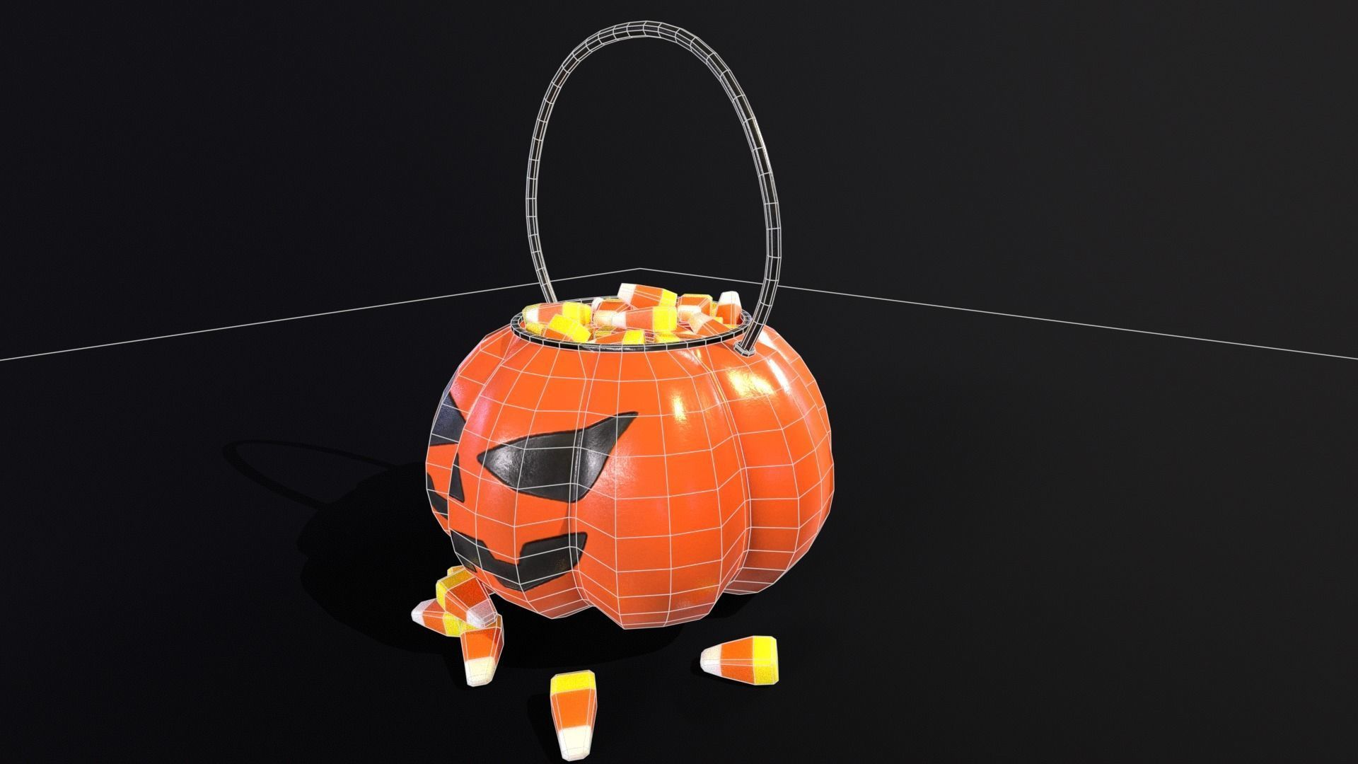 Halloween Plastic Pumpkin Candy Pail Low-poly 3D model_7