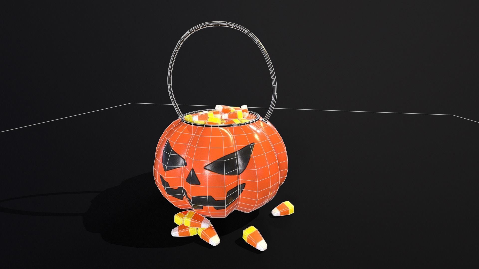 Halloween Plastic Pumpkin Candy Pail Low-poly 3D model_5
