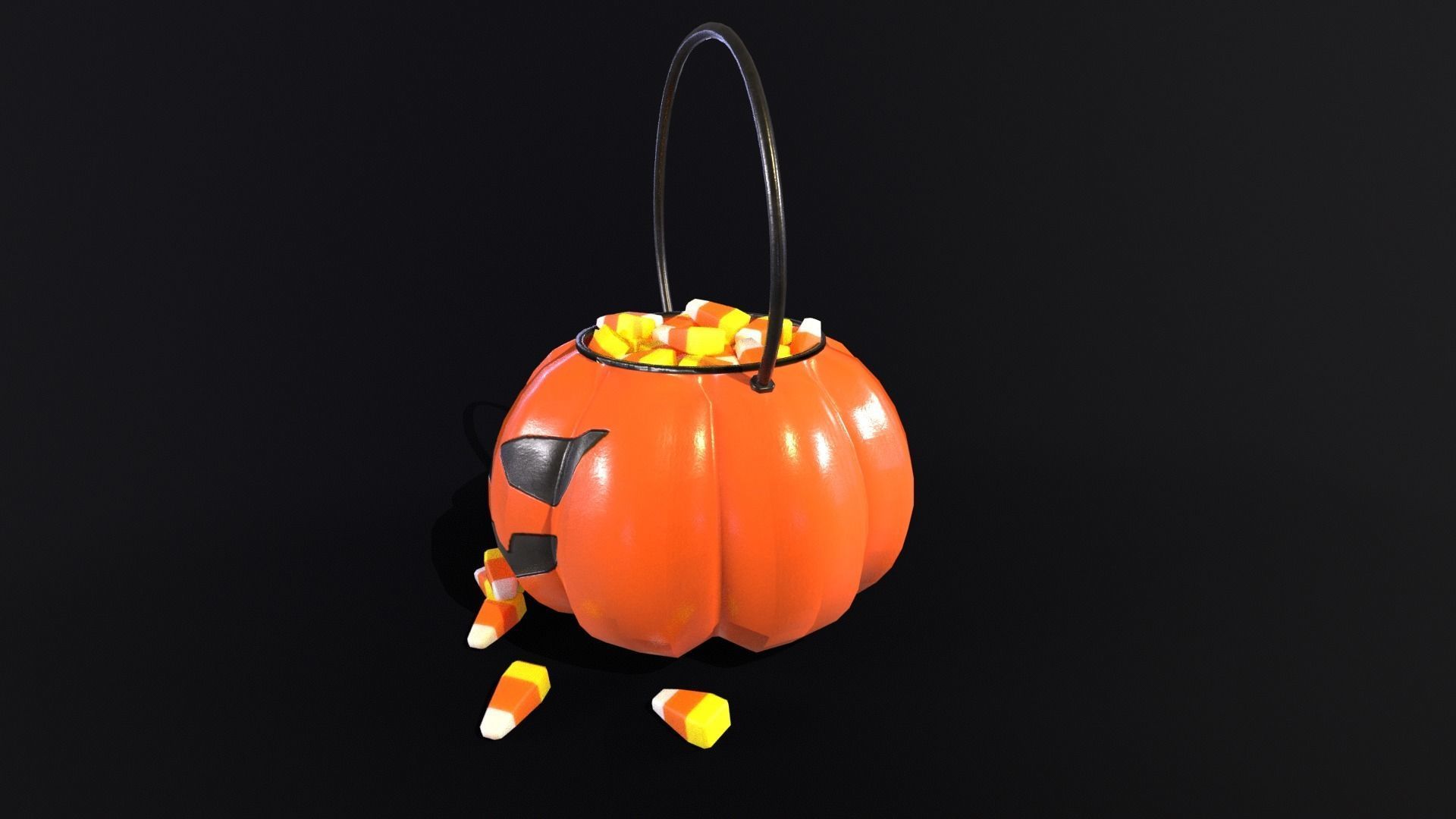 Halloween Plastic Pumpkin Candy Pail Low-poly 3D model_8