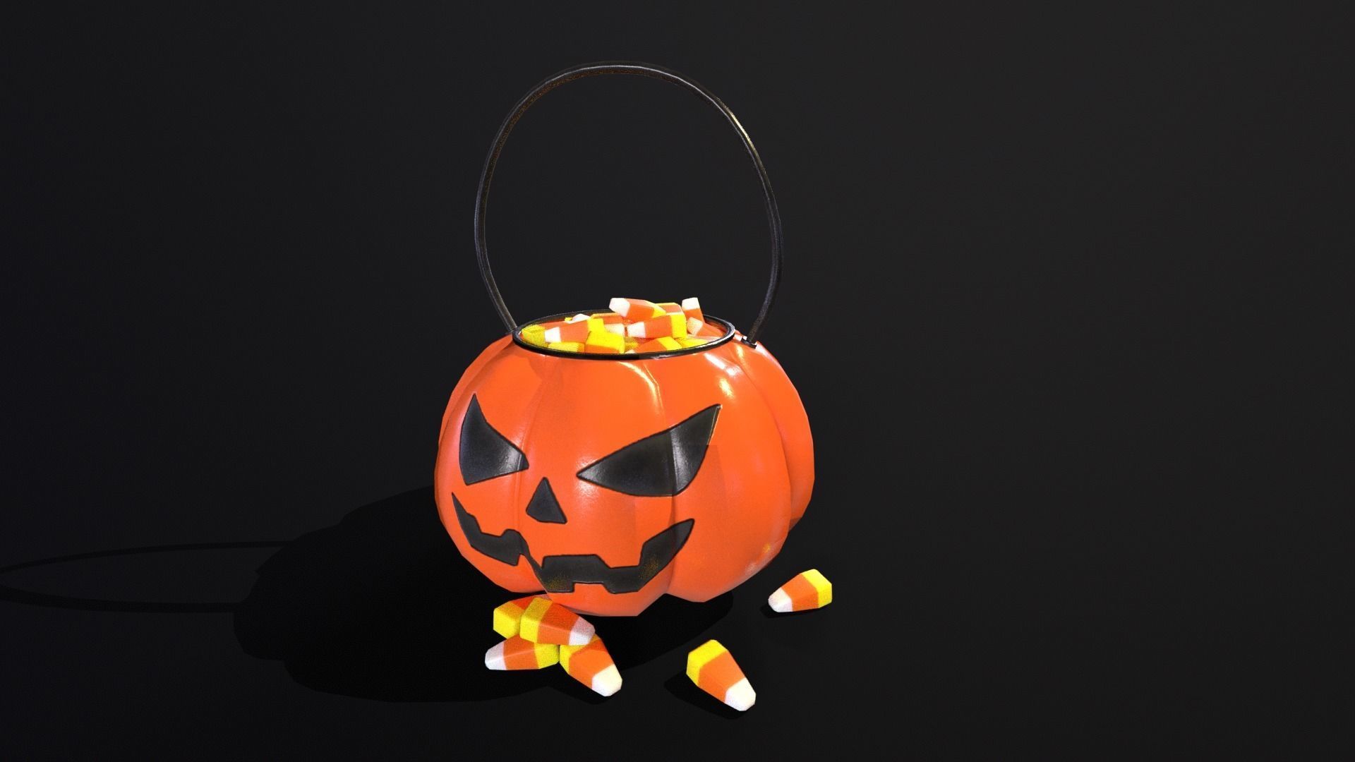 Halloween Plastic Pumpkin Candy Pail Low-poly 3D model_4