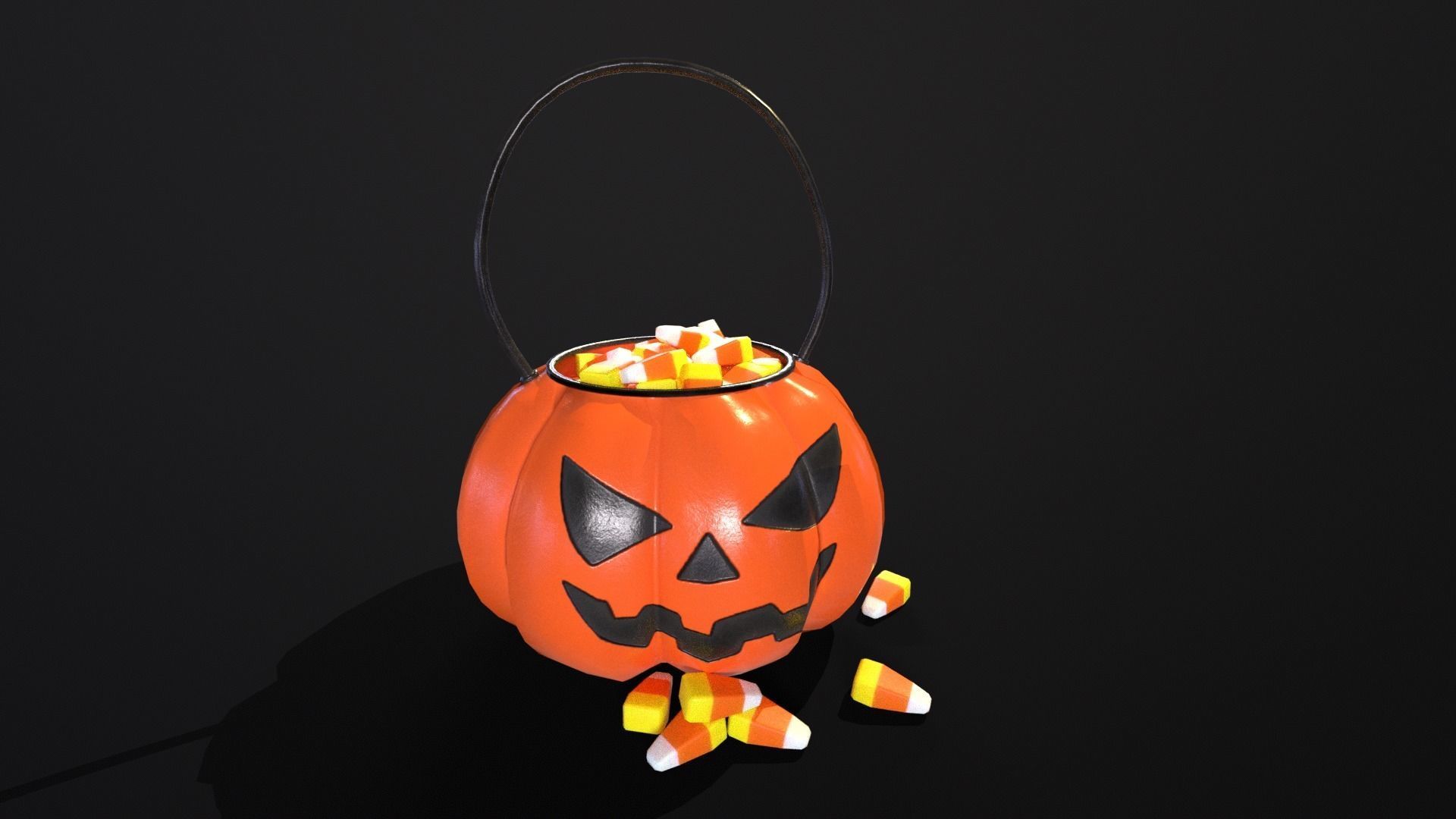 Halloween Plastic Pumpkin Candy Pail Low-poly 3D model_2